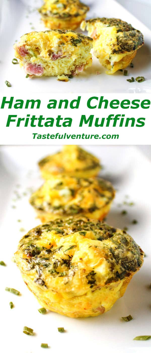 These Mini Ham and Cheese Frittatas are so easy to make, breakfast can be ready in about 20 minutes! | Tastefulventure.com