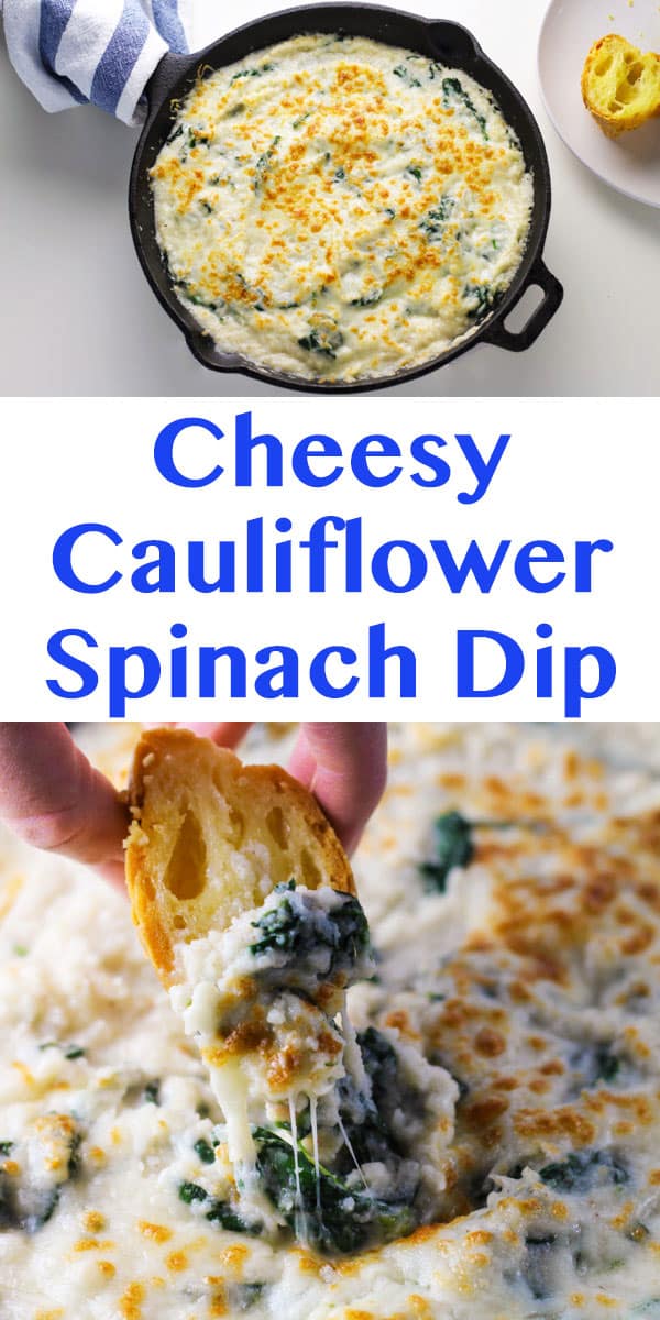 This Cheesy Cauliflower Spinach Dip is Low in Calories but loaded with flavor! | Tastefulventure.com