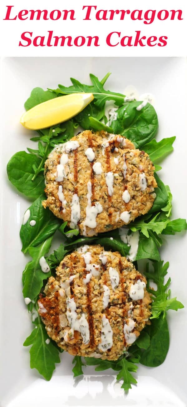 These Lemon Tarragon Salmon Cakes can be made in under 10 minutes and are Gluten Free! | Tastefulventure.com