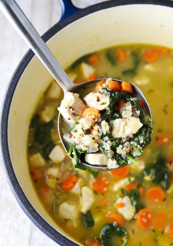 Lemon Chicken Quinoa Soup with Spinach - Tastefulventure