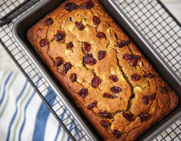 Cranberry Banana Bread cooling on a wire rack