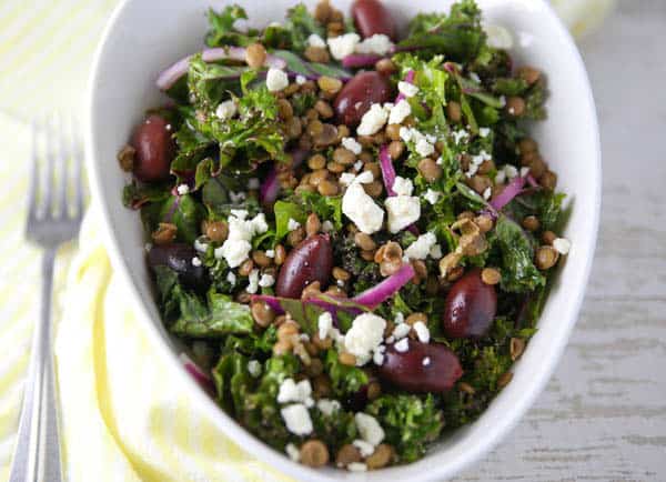 Mediterranean Lentil and Kale Salad in a bowl