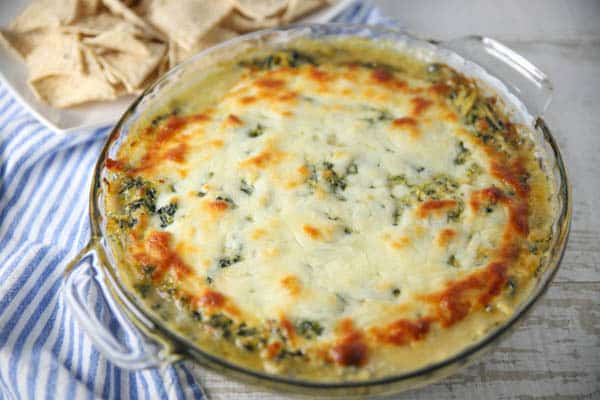 Hot Chipotle Spinach Artichoke Dip with chips