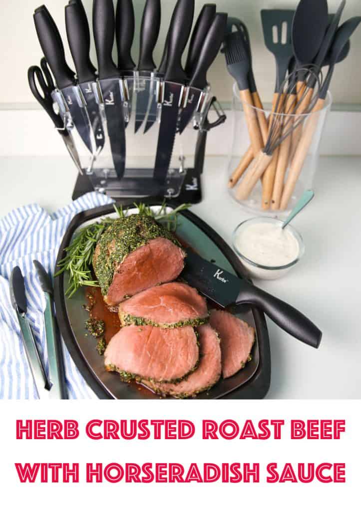 Herb crusted roast beef with horseradish sauce
